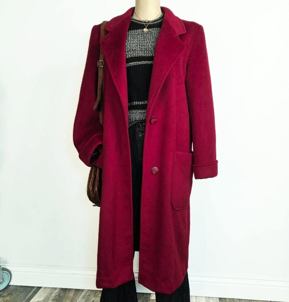 Vintage Wool Coat Red Overcoat Long Coat Minimalist 90s Statement